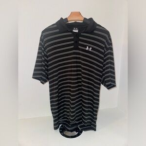 Under Armour Men’s Polo Shirt Black White Striped Golf Casual Size -Medium